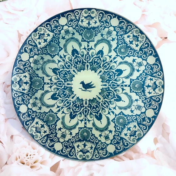 Hand Blown Glass Decoupage Plate - Blue Bird (EUC) - Picture 1 of 7